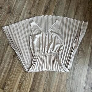 Current Air Los Angeles S Champagne Pleated Maxi Dress Anthropologie VNeck